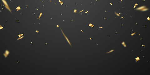 Fototapeta premium Celebration black background template with elegant greeting card confetti and gold ribbon