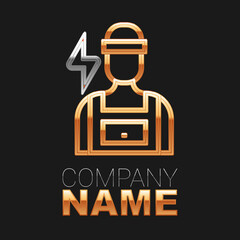 Naklejka premium Line Electrician technician engineer icon isolated on black background. Colorful outline concept. Vector