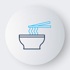 Line Asian noodles in bowl and chopsticks icon isolated on white background. Street fast food. Korean, Japanese, Chinese food. Colorful outline concept. Vector