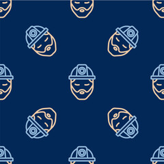 Line Builder icon isolated seamless pattern on blue background. Construction worker. Vector