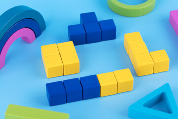 Game model Tetris on a blue background