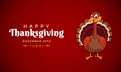 Happy Thanksgiving November 25th beautiful thanksgiving day poster with turkey.