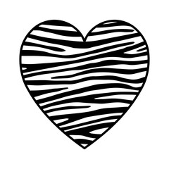 Tiger heart icon outline. A black  heart with a pattern imitating stripes on a tiger skin. Vector illustration isolated on a white background for design and web.