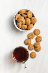 Amaretti biscuits. Sweet italian almond cookies and tea.