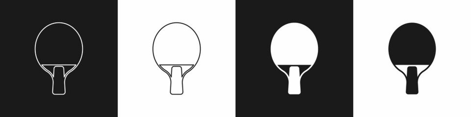 Set Racket for playing table tennis icon isolated on black and white background. Vector