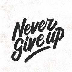 Never Give Up. Motivational handwritten poster. Vector lettering. 