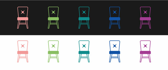 Set Chair icon isolated on black and white background. Vector