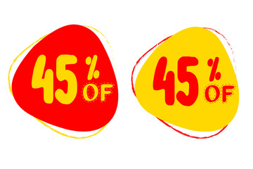 45% OFF Sale Discount Banner. Discount offer price tag. Red and Yellow Lebel