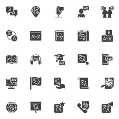 Foreign language translation vector icons set