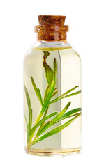 Bottle of essential oil isolated on white background