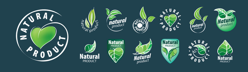 Set of vector icons Natural product on a grey background