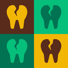 Pop art Broken tooth icon isolated on color background. Dental problem icon. Dental care symbol. Vector