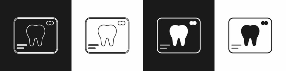 Set X-ray of tooth icon isolated on black and white background. Dental x-ray. Radiology image. Vector