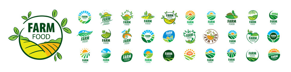 A set of vector Farm Food logos on a white background © butenkow