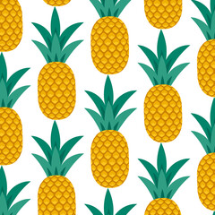 Vector image of the seamless patter with the ripe pineapples on the white background.