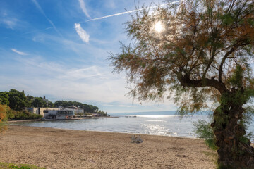 Beautiful sandy beach in Bachvice beach, Split, Croatia 
