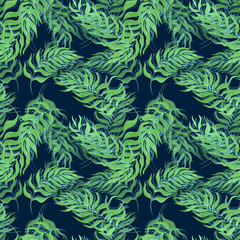 Naklejka na ściany i meble seamless pattern vector palm tree leaves gold leaves and contours on background. For textiles, packaging, fabrics, wallpapers, backgrounds, invitations. Summer tropics