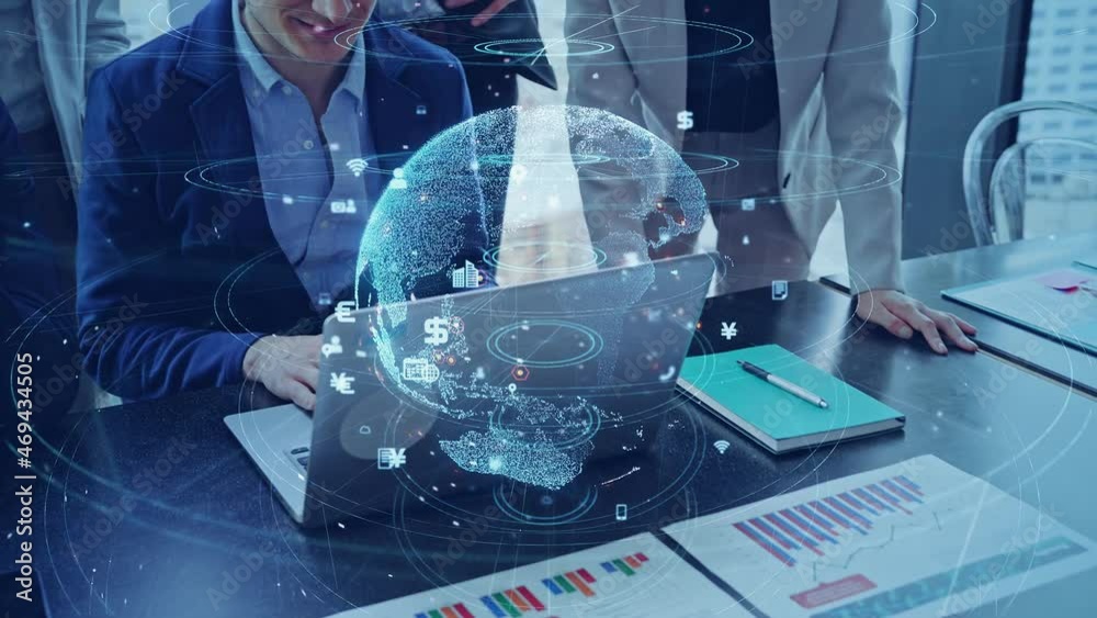 Aufkleber business and technology concept. global communication network. data analysis. management strategy. d