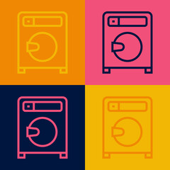 Pop art line Washer icon isolated on color background. Washing machine icon. Clothes washer - laundry machine. Home appliance symbol. Vector