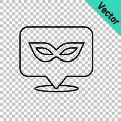 Black line Carnival mask icon isolated on transparent background. Masquerade party mask. Vector