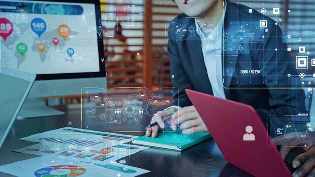 Business and technology concept. Communication network. GUI (Graphical User Interface).