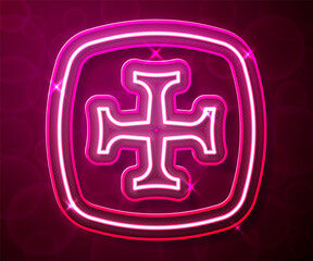 Fototapeta premium Glowing neon line Crusade icon isolated on red background. Vector
