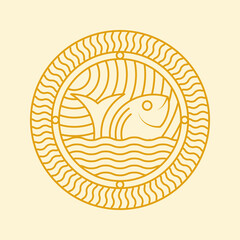 fish in circle illustration. line, elegant and vintage logotype. suitable for logo, icon, emblem, stamp, symbol or sign