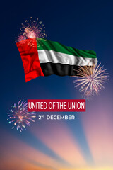 Fireworks and flag of United Arab Emirates