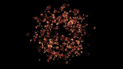 Burning explosion on black background
