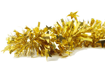 Golden Christmas tinsel with stars.
