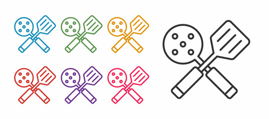 Set line Spatula icon isolated on white background. Kitchen spatula icon. BBQ spatula sign. Barbecue and grill tool. Set icons colorful. Vector