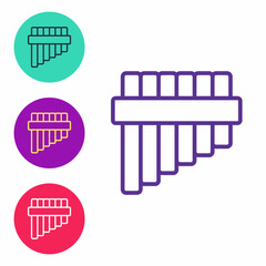 Set line Pan flute icon isolated on white background. Traditional peruvian musical instrument. Folk instrument from Peru, Bolivia and Mexico. Set icons colorful. Vector