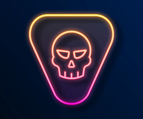 Glowing neon line Guitar pick icon isolated on black background. Musical instrument. Vector
