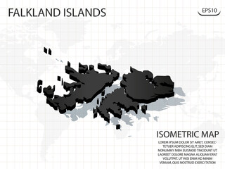 3D Map black of Falkland Islands on world map background .Vector modern isometric concept greeting Card illustration eps 10.