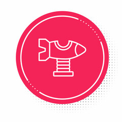 White line Swing plane on the playground icon isolated on white background. Childrens carousel with plane. Amusement icon. Red circle button. Vector