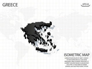 3D Map black of Greece on world map background .Vector modern isometric concept greeting Card illustration eps 10.