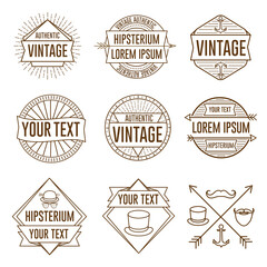 Set of linear retro vintage badges, frames and labels