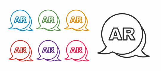 Set line Augmented reality AR icon isolated on white background. Virtual futuristic wearable devices. Set icons colorful. Vector