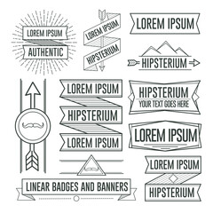Fototapeta premium Linear old hipster retro vintage badges frames and labels