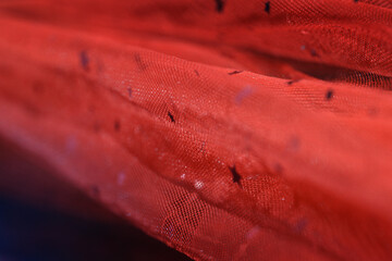Soft focus fabric red embroidered sequins.