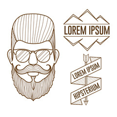 Linear Hipster face and badges banners line illustration pack