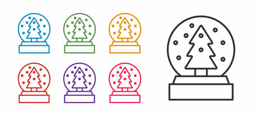 Set line Christmas snow globe with fallen snow and christmas tree icon isolated on white background. Merry Christmas and Happy New Year. Set icons colorful. Vector