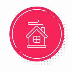 White line Merry Christmas house icon isolated on white background. Home symbol. Red circle button. Vector