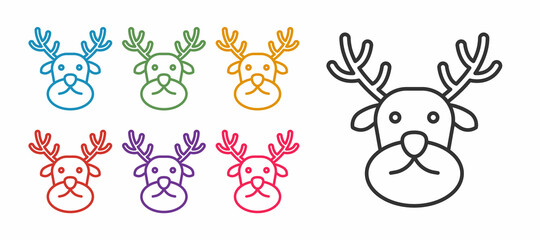 Set line Reindeer icon isolated on white background. Merry Christmas and Happy New Year. Set icons colorful. Vector