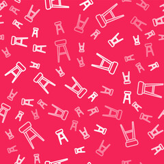 White line Chair icon isolated seamless pattern on red background. Vector