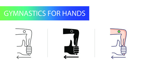 Carpal tunnel syndrome, icons set, stretching the arm, towards oneself