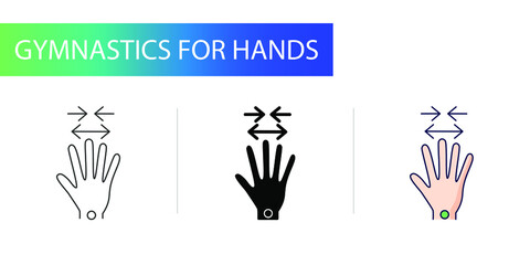 Carpal tunnel syndrome, icons set, spreading fingers to the sides