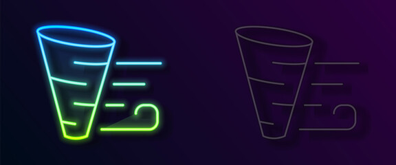 Glowing neon line Tornado icon isolated on black background. Vector
