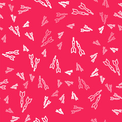 White line Dart arrow icon isolated seamless pattern on red background. Vector