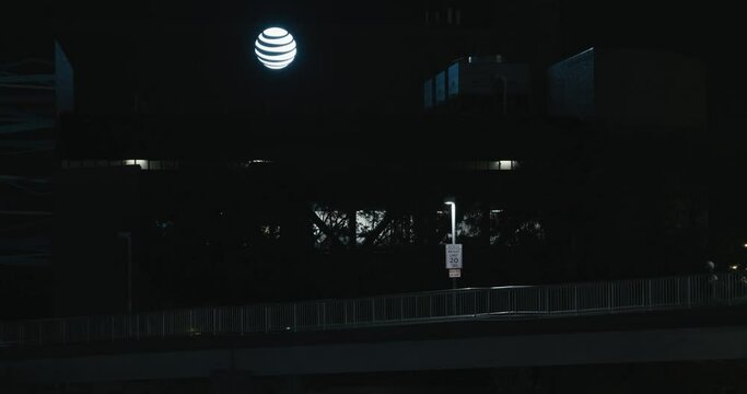 ATT sign at Philadelphia, pedestrian on Schuylkill Walk ramp